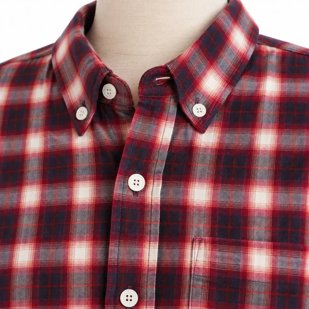 Old Navy Boys Red Navy Plaid Long Sleeve Button-Up Shirt Size 6/7 EUC